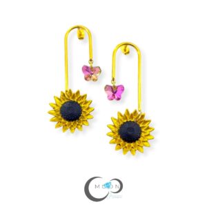 Aretes Largos Girasoles con Mariposas